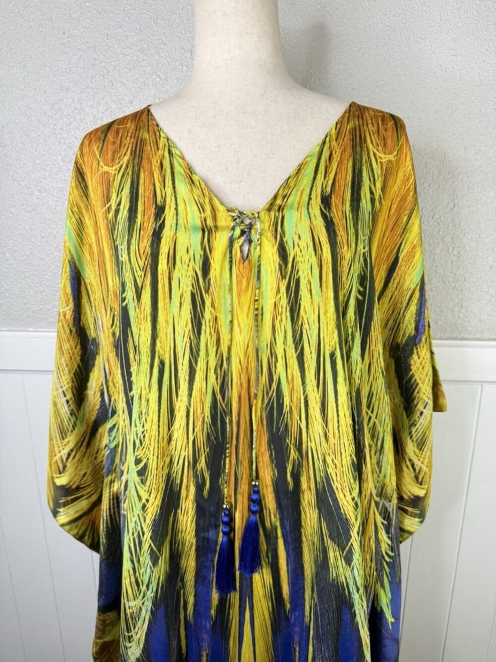 Soft Surroundings Kaftan Dress Womens Size L/XL Tall Feather Bright Colorful NEW - Picture 2 of 12